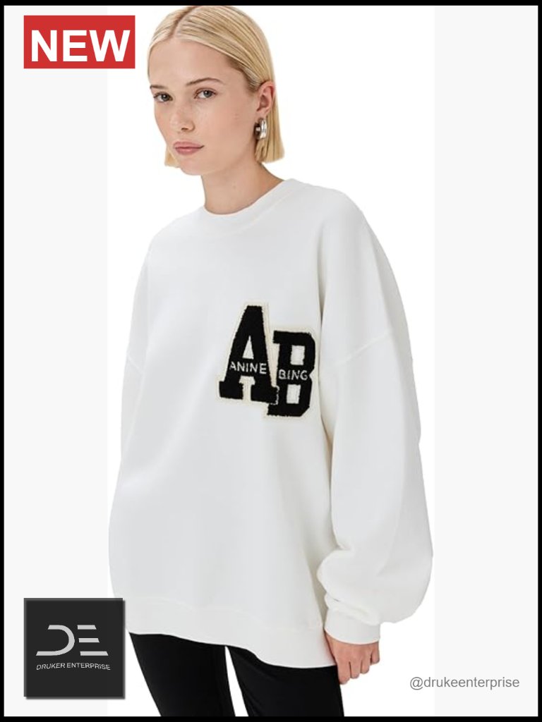 Oversized Fleece Sweatshirt Letterman Crewneck Long Sleeve Pullover